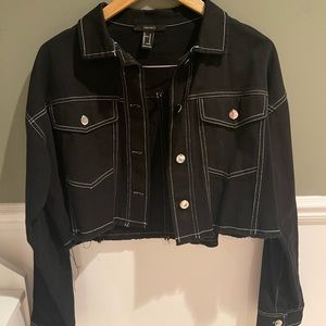 Cropped black jean jacket
